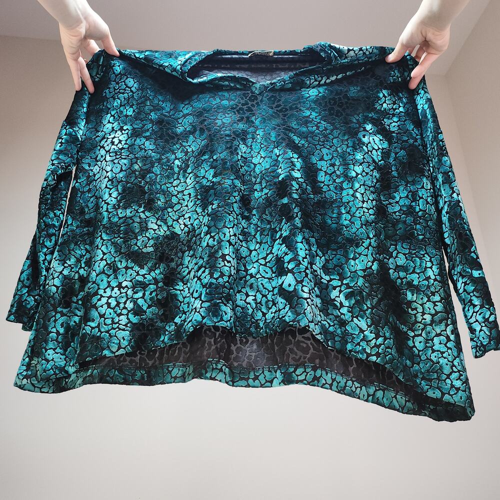 Vintage Show Me Your Mumu Teal Velvet Leopard Top Small Whimsigoth Metallic 90s - Picture 3 of 14